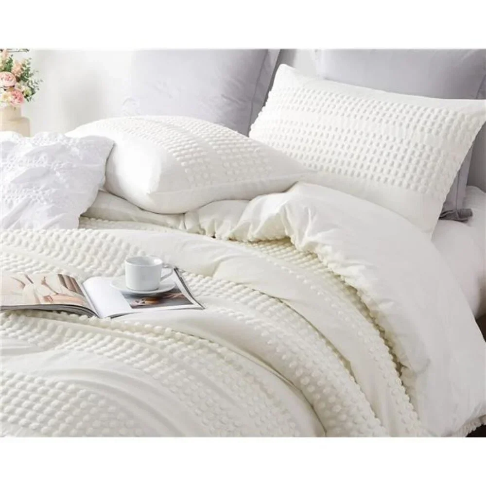 King Size Comforter Set;White Comforter Boho Tufted Lightweight Bedding Sets